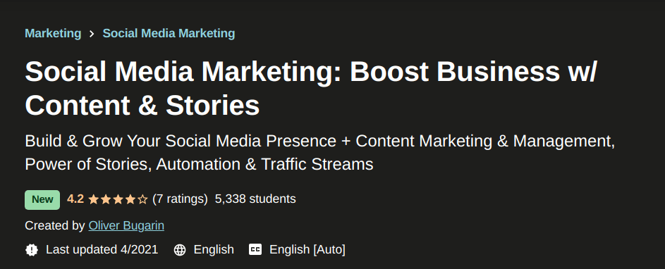 Udemy - Social Media Marketing: Boost Business w/ Content & Stories