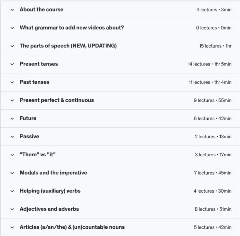 English Grammar Pro | Beginner to Advanced (A1-C1) Grammar - course content 2