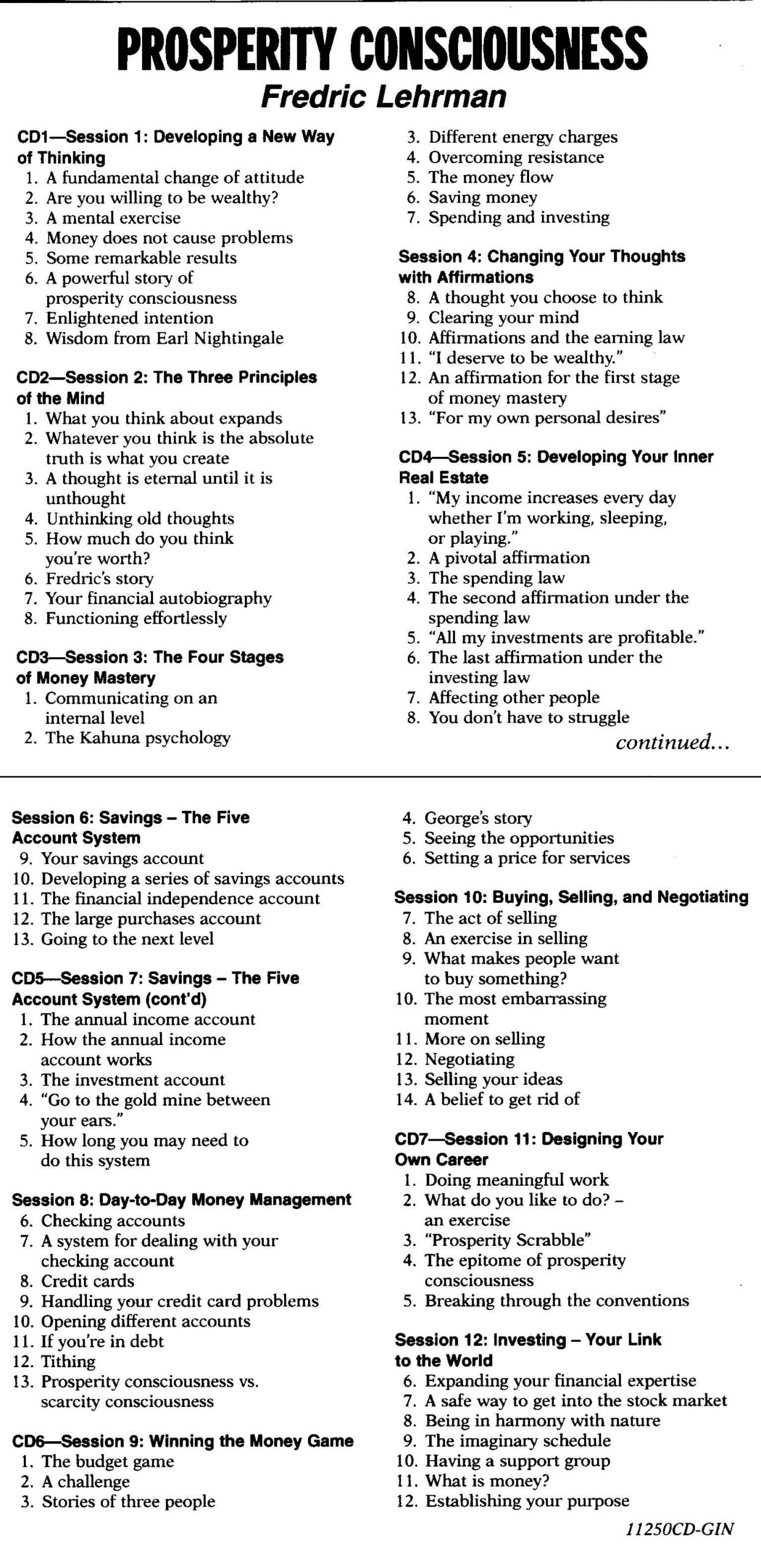 Fredric Lehrman's Prosperity Consciousness (7 CDs + PDF) - content