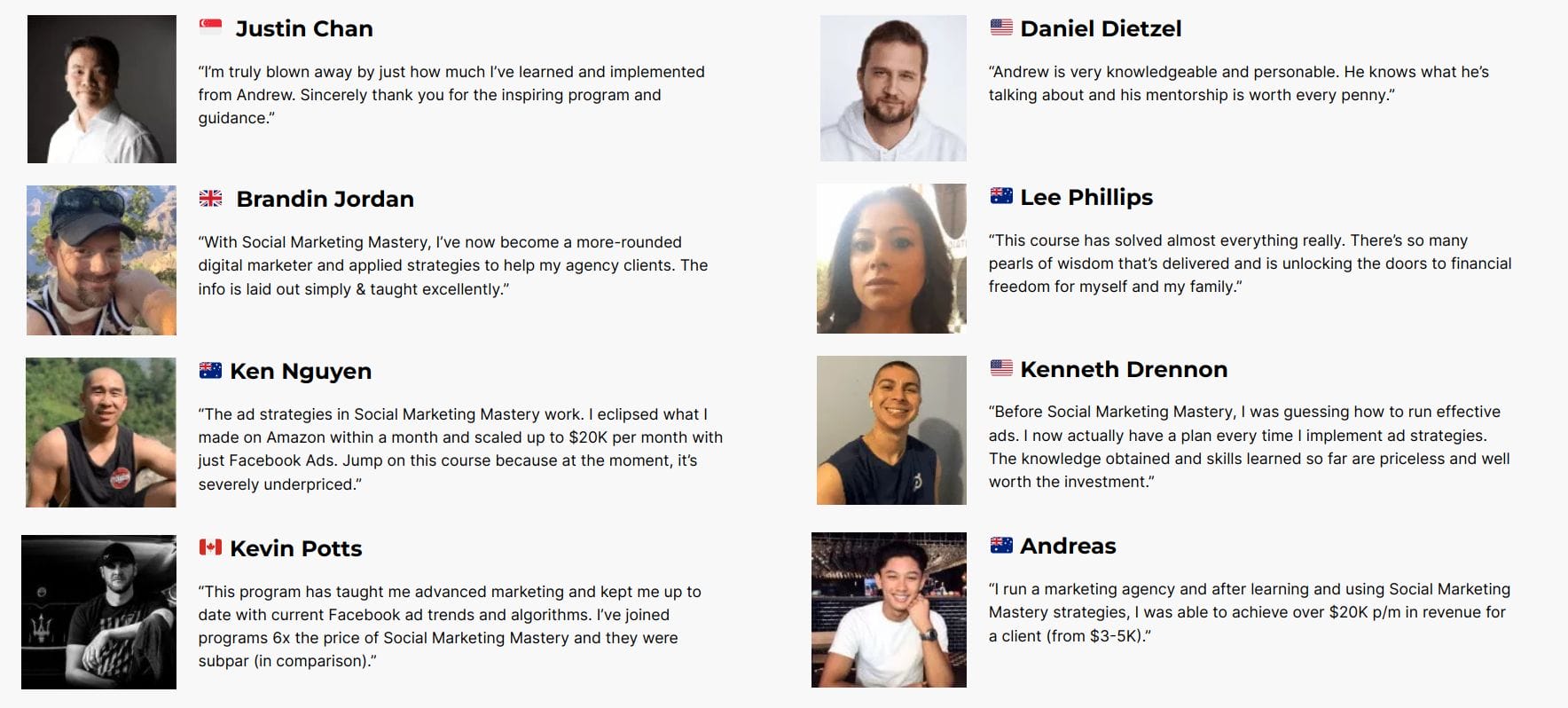 Andrew Ethan Zeng Social Marketing Mastery - students testimonials