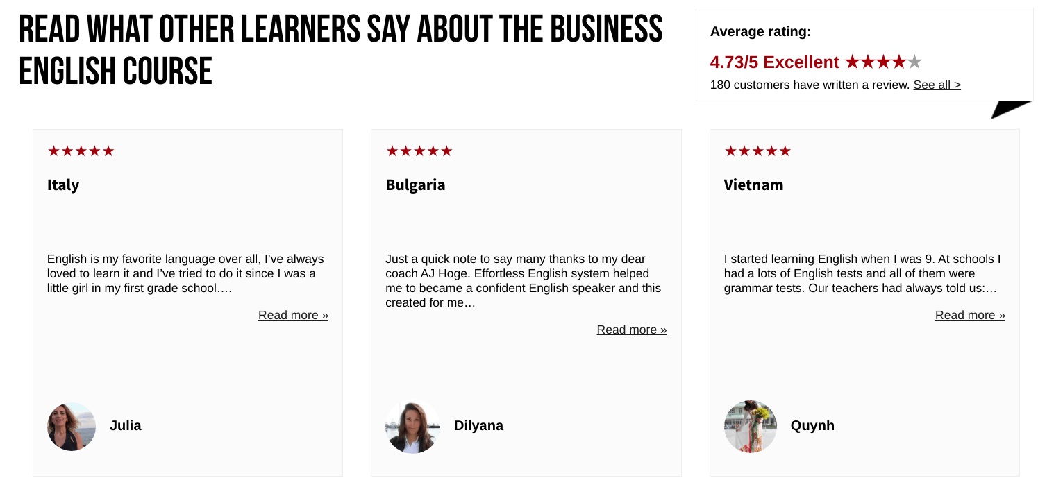 AJ Hoge - Business English Conversation Course - testimonials