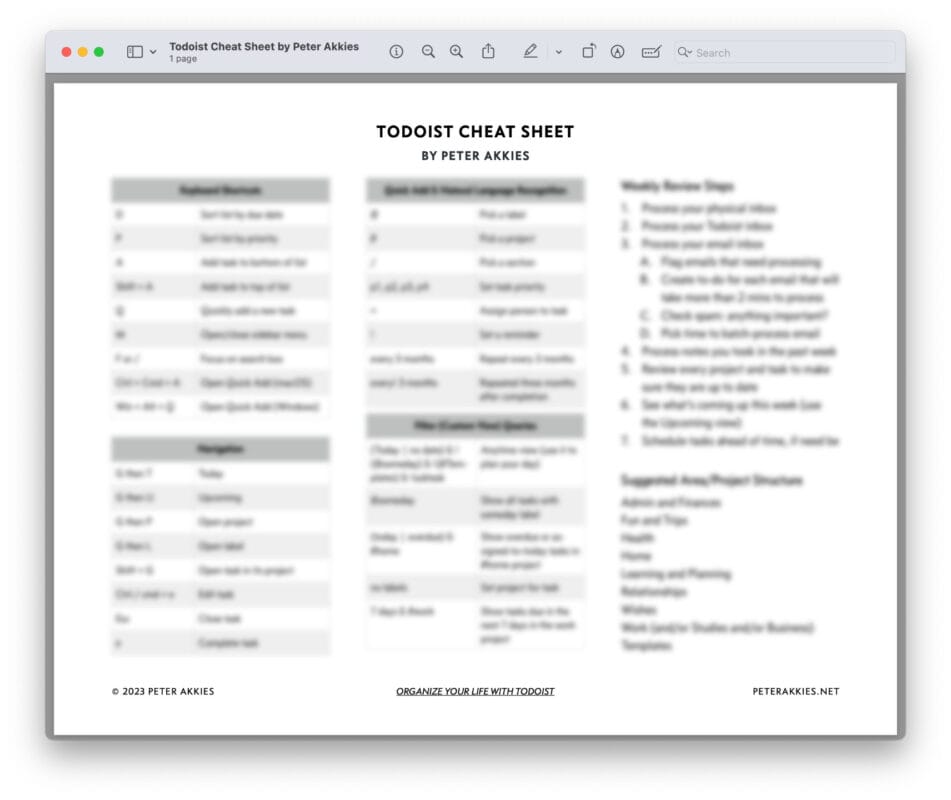 BONUS TODOIST CHEAT SHEET