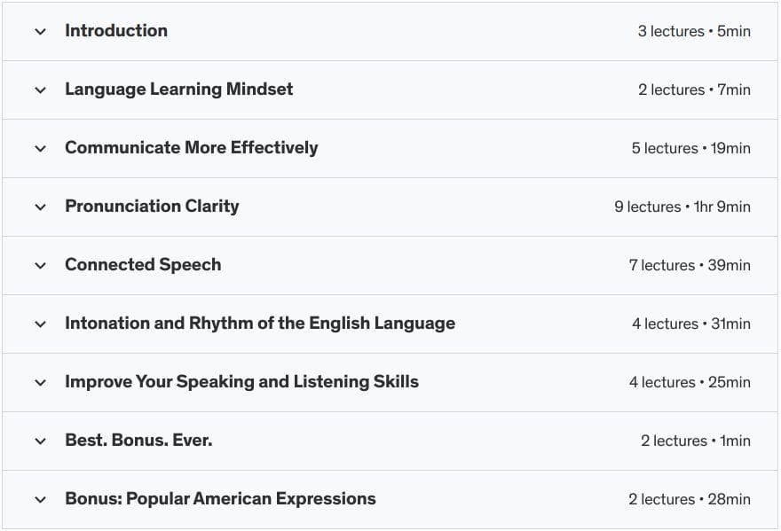 Advanced English Pronunciation and Confidence Master Class course content