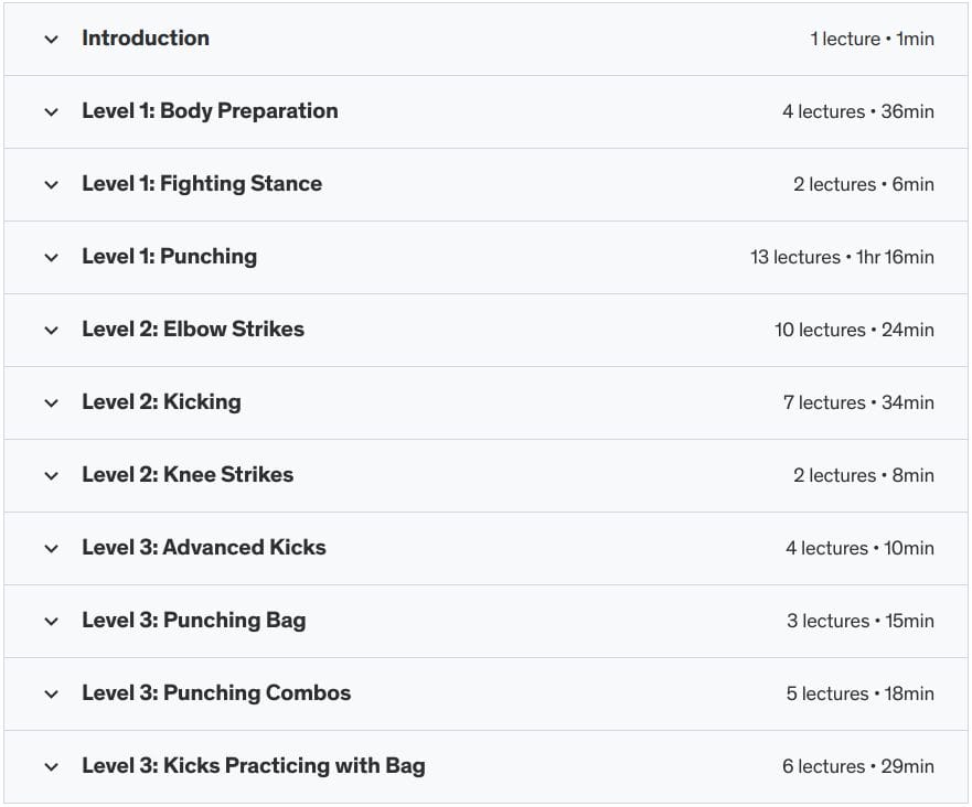 Muay Thai and Kickboxing at home Level 1 course content