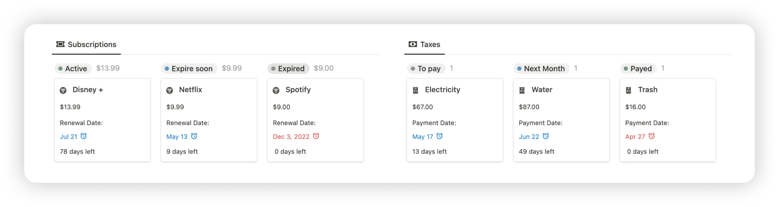Notion x Finance - subscriptions