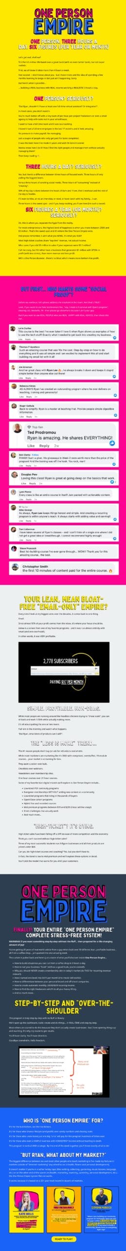 Ryan Lee - One Person Empire - Sales Page