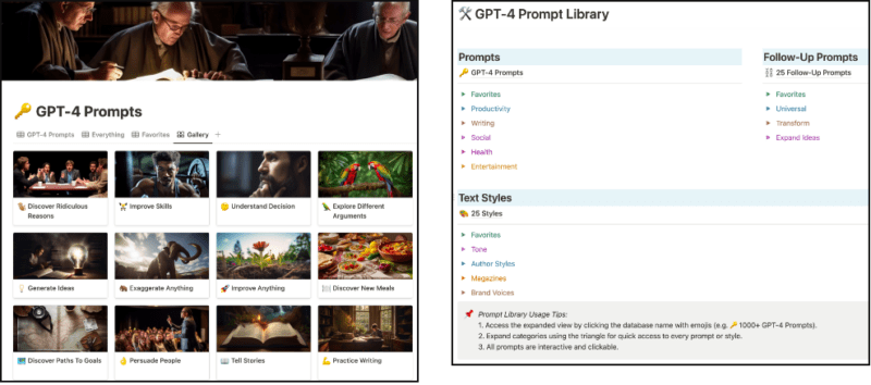 Screenshot of the Notion Template Prompt Database