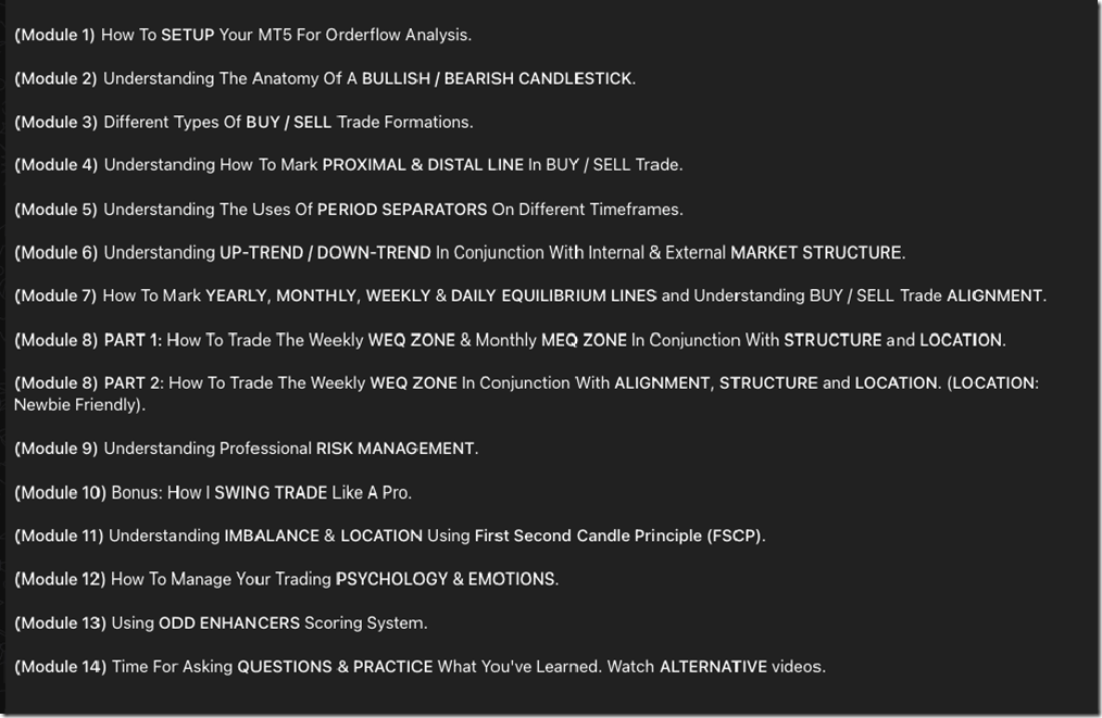 Gova Trading Academy – PRO COURSE Order Flow Strategy content