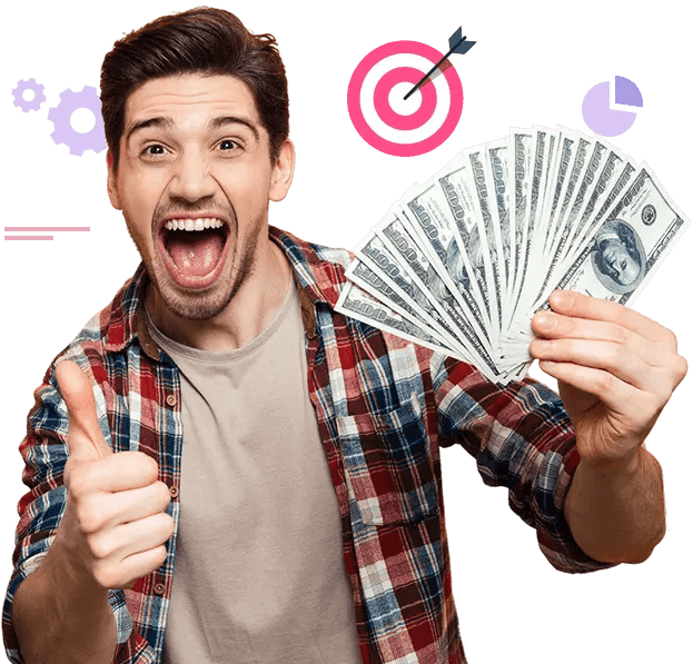 man holding money and is on high