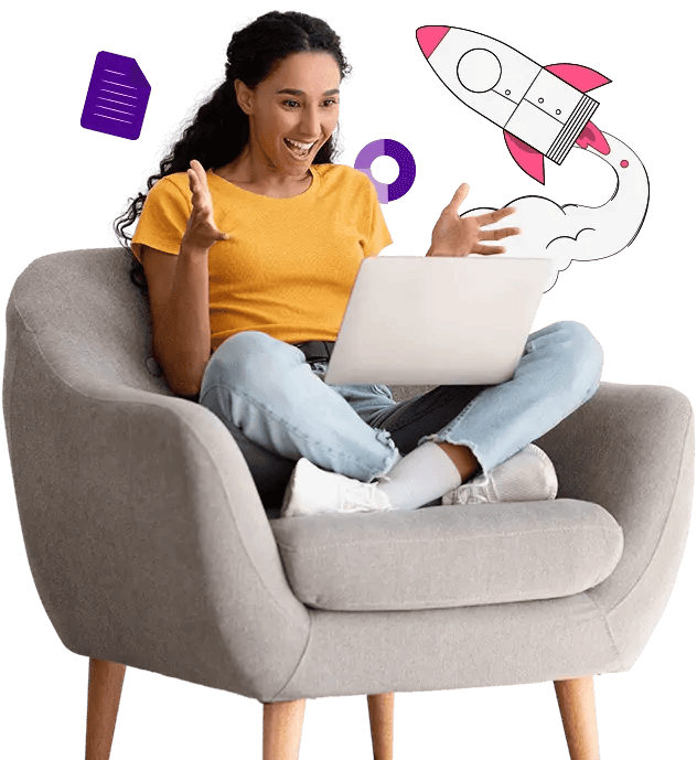 woman on laptop exciting