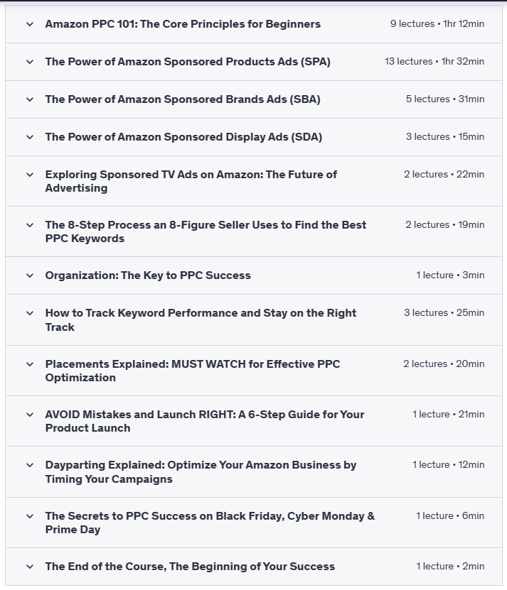 Proven Amazon PPC Masterclass by an 8-Figure Seller (2025) - course content