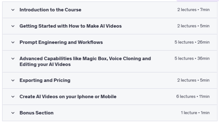 How to Make AI Videos - Mastering AI Text-to-Video Creation - Course Content