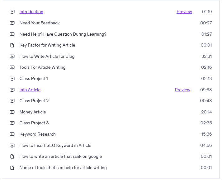 Write Article Content for SEO and Affiliate Marketing Course - Course Content
