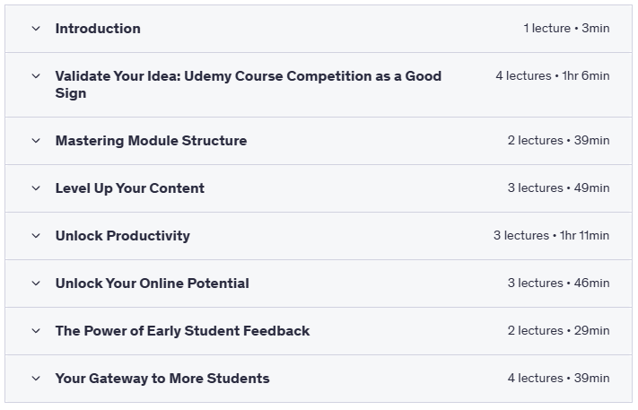 Bestseller Udemy Course Creation Masterclass (Unofficial) - Course Content