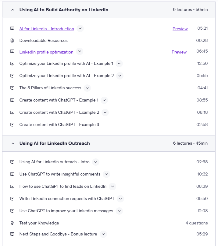 ChatGPT for LinkedIn Marketing - For Sales & Marketing Teams - Course Content