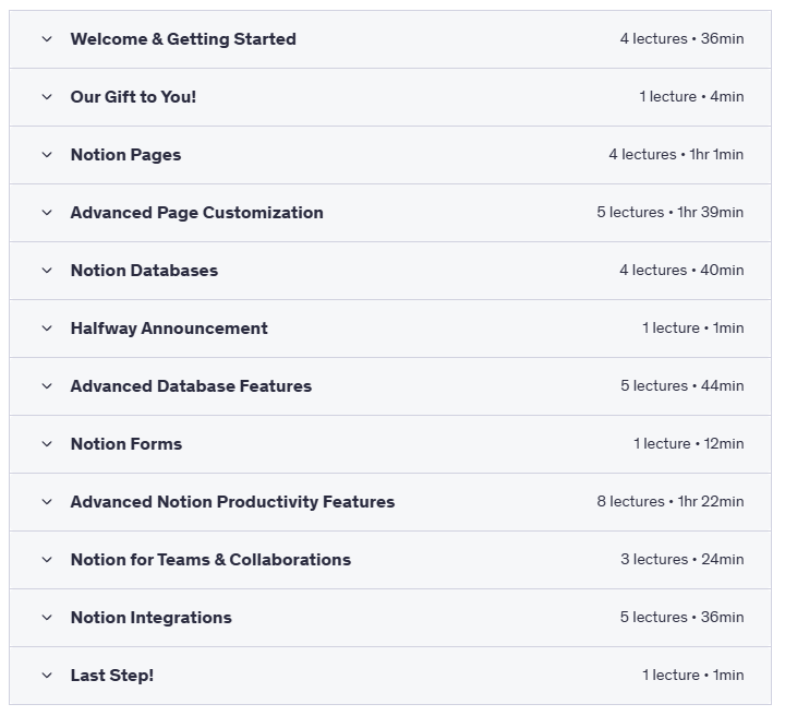 Notion Basics to Advanced 2025 - Databases, AI + 31 Templates - Course Content
