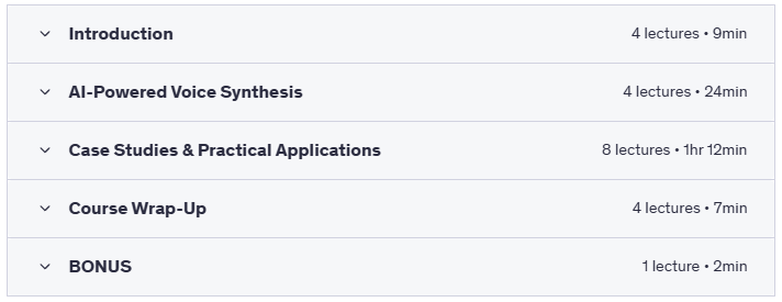 AI Voice Creation for Every Industry with ElevenLabs - Course Content