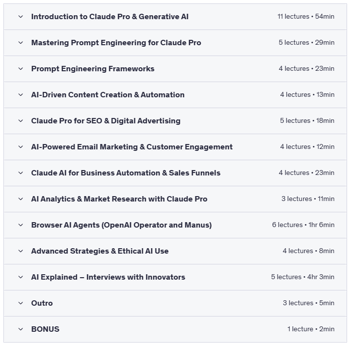 Claude Pro Mastery - AI for Business, Marketing & Automation - Course Content