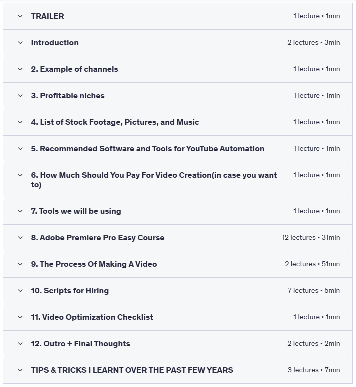 YouTube Automation Masterclass - NO INVESTMENT, AI GENERATED - Course Content