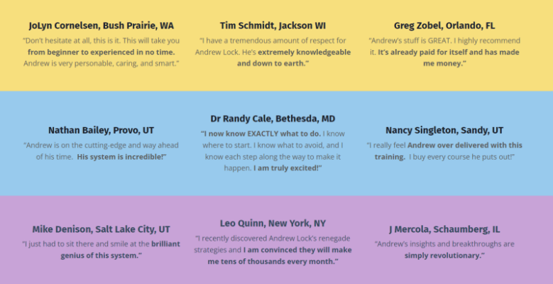 testimonials from others about Andrew Lock Crypto Cash Spark Swap System Course